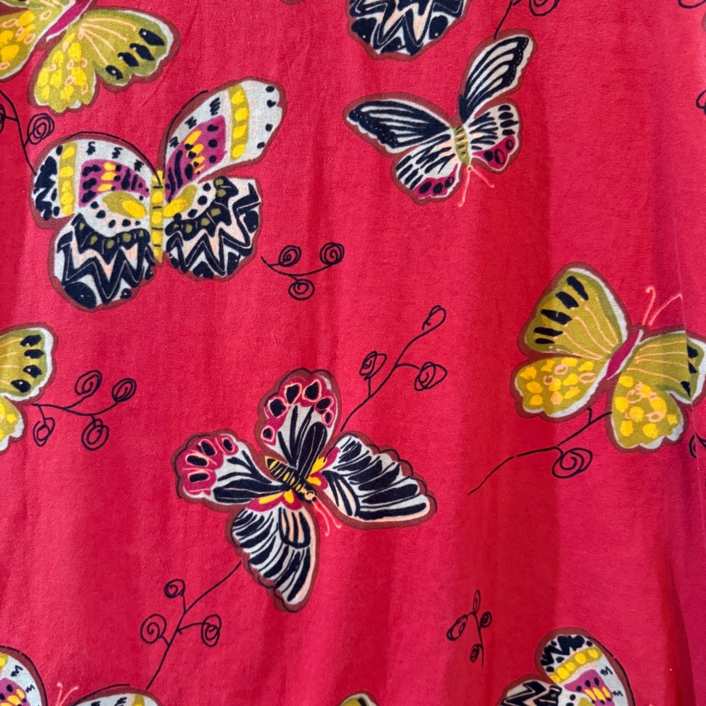 Womens Red Butterfly Print 100% Cotton V-Neck T-Shirt Dress Medium Fairy Core - Picture 3 of 7